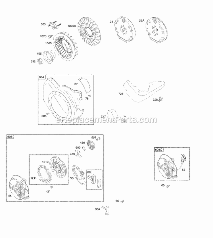 Blower HousingShrouds Flywheel Rewind Starter Diagram and Parts List for  Briggs and Stratton Engine